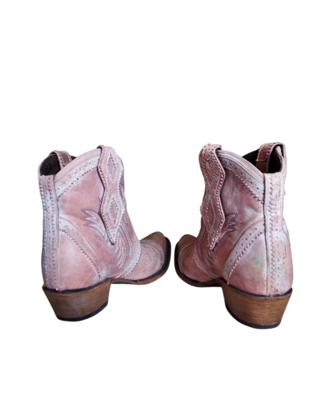 Lane Pink Distressed Western Booties Snip Toe Cowgirl Boots Leather 6.5 - Picture 9 of 13